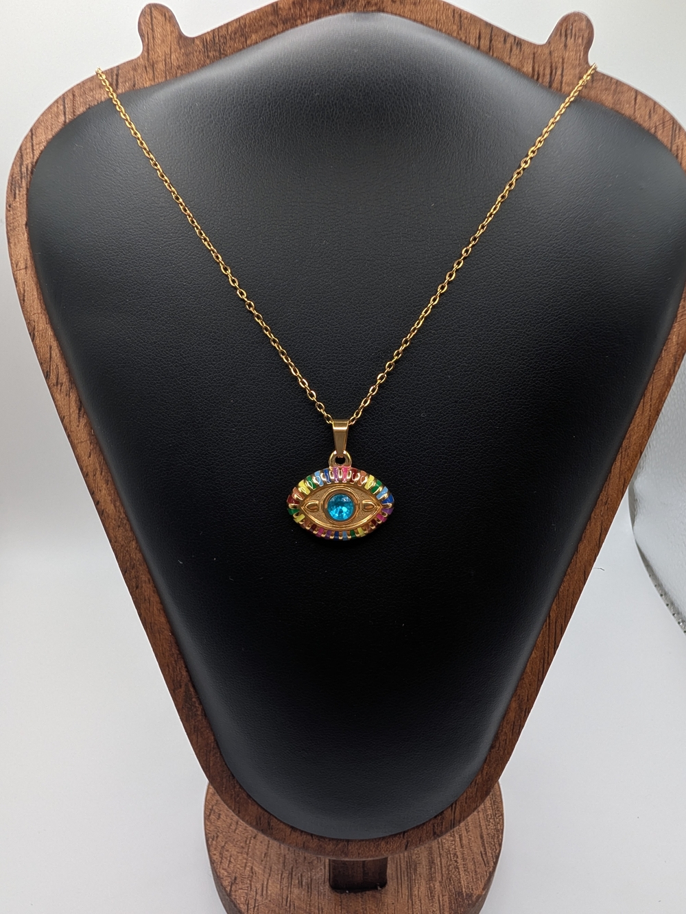 NWT RAMLA 18K Gold Plated Rainbow Evil Eye Pendant Necklace